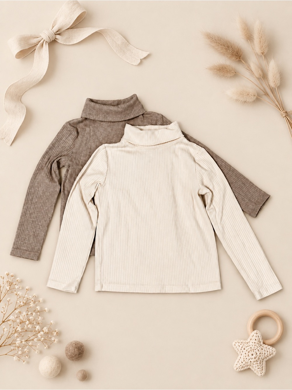 H&M Adorables Girls 5T/6 Ribbed Turtleneck Long Sleeve Tops 2-Pack
